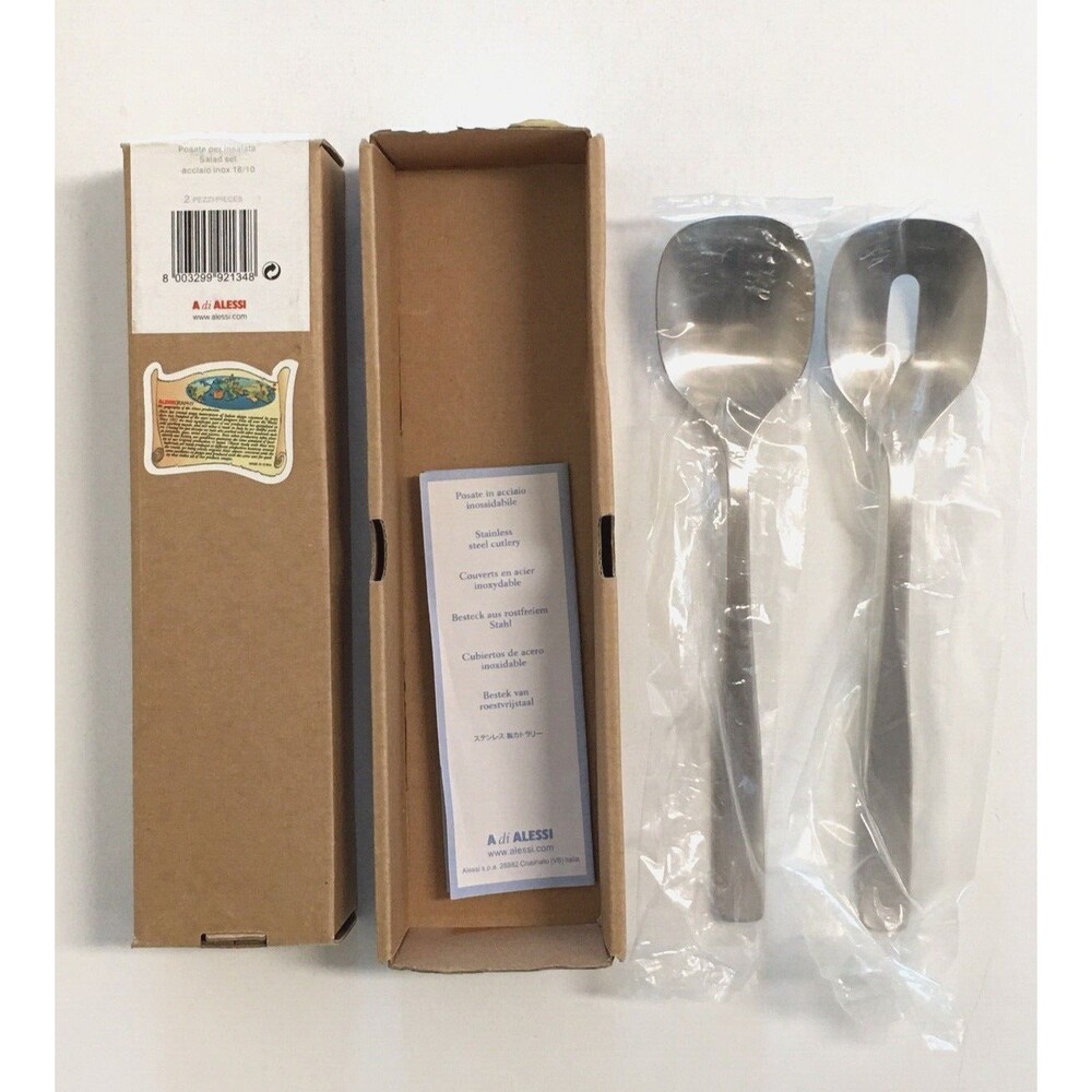 New A di Alessi 2 pc Salad Set Serving Spoons by Jasper Morrison 2004 Flatware